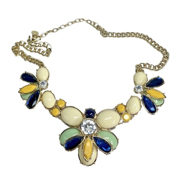 Talbots Jewelry - Goldtone Bee Blue Yellow Cream Green Acrylic Insets Talbots Statement Necklace
